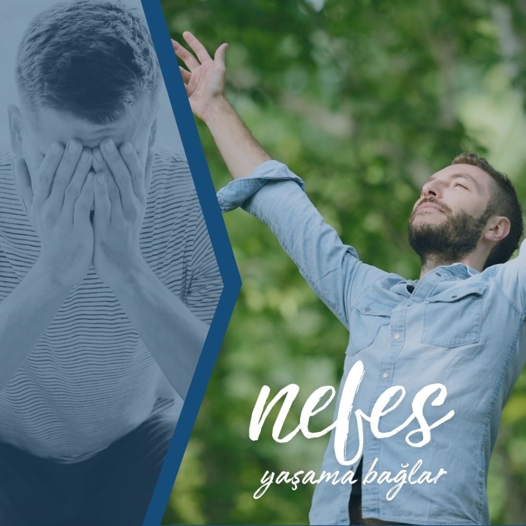 Duygusal çöküntü ve içsel canlılık hâllerini karşılaştıran görsel, nefesin depresyonda yaşama bağlayıcı etkisini vurgular.